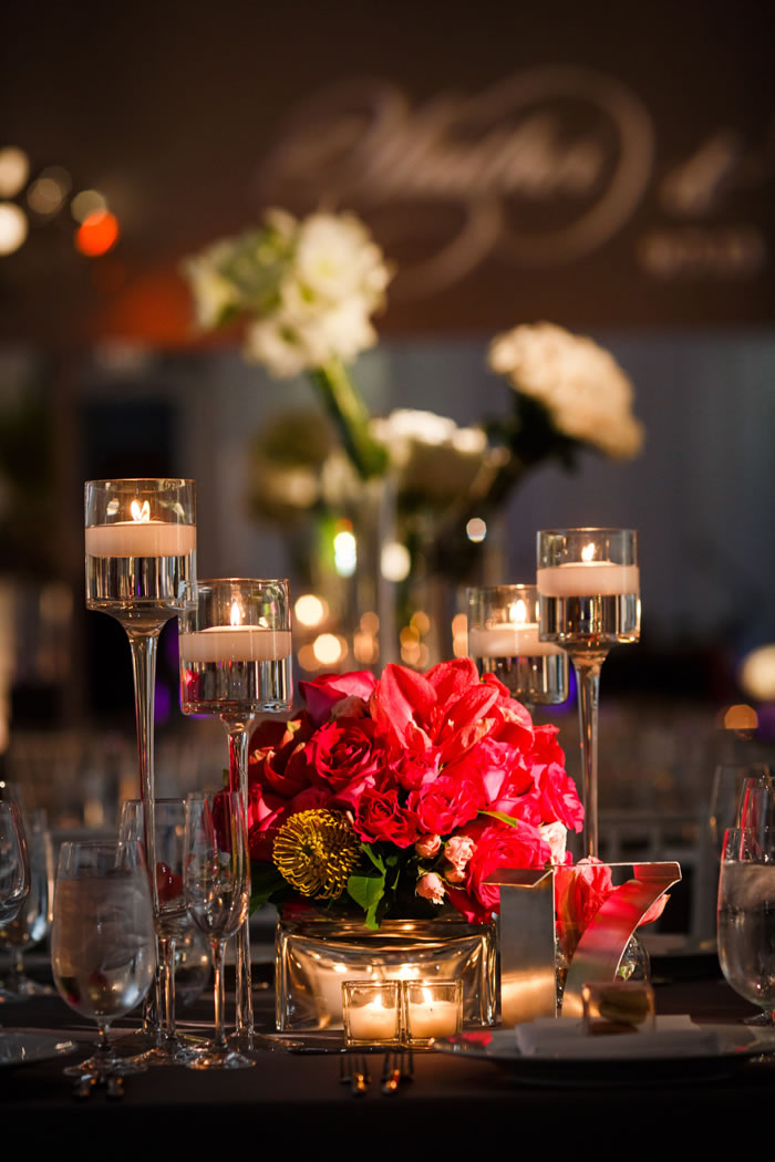 Here's one way to mix it with different sizes of centerpieces. Photo courtesy of Genevieve Nisly Photography.