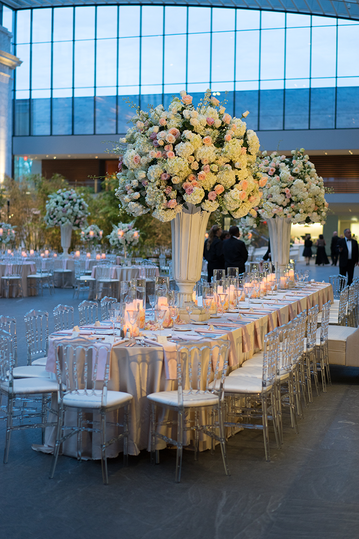 Shannon & Andrew - A Modern Fairy Tale | Photos by New Image Photography | As seen on TodaysBride.com | wedding centerpieces, art museum wedding, grand centerpieces, large centerpieces, floral centerpieces