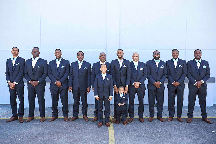 Lanetta & Ricardo - Truly Teal | Real Wedding | JazzyMae Photography and Karen Menyhart Photography | Teal wedding, aqua wedding, groomsmen attire, navy groomsmen, teal bow ties,