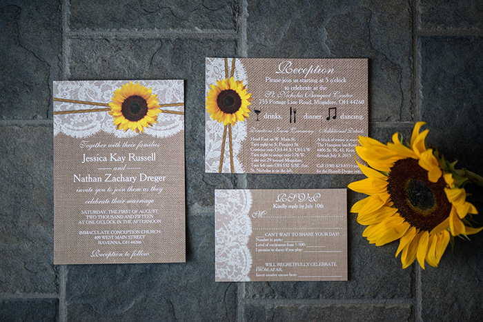Jessica & Nathan - Fall-ing Head over Heels | three & Eight Photography | Real Ohio Wedding as seen on TodaysBride.com | fall wedding, fall wedding decor, wedding photography, sunflower wedding, purple and sunflower wedding, wedding invitations stationery