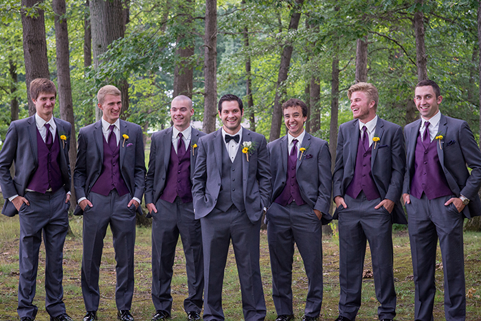 Jessica & Nathan - Fall-ing Head over Heels | three & Eight Photography | Real Ohio Wedding as seen on TodaysBride.com | fall wedding, fall wedding decor, wedding photography, sunflower wedding, purple and sunflower wedding, plum purple groomsmen attire