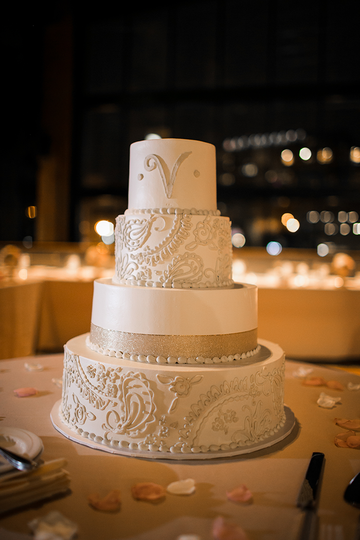 Jessica & Michael - Cleveland Couple | BCR Studios by Brad | Real Wedding as seen on TodaysBride.com Today's Bride | Cleveland Real Wedding Photography, blush ivory and gold wedding, wedding cake