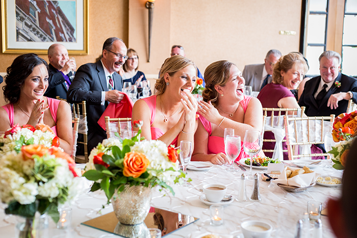 Ashley & Brad - The Club at Key Center Wedding | Orchard Photography | Real Ohio Wedding as seen on Todaysbride.com | Cleveland wedding, wedding photography, coral bridesmaids dresses gowns