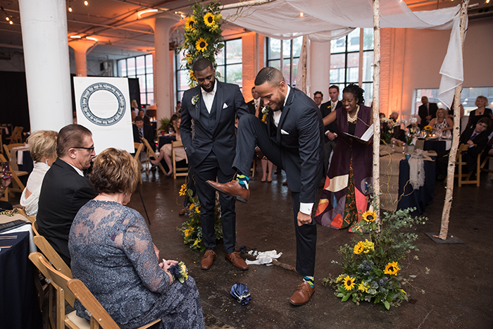 Mario & Ryan - Rustic Meets Modern | JazzyMae Photography, real cleveland wedding as seen on todaysbride.com, gay wedding, lgbtq wedding, cleveland wedding, warehouse wedding, navy and yellow wedding