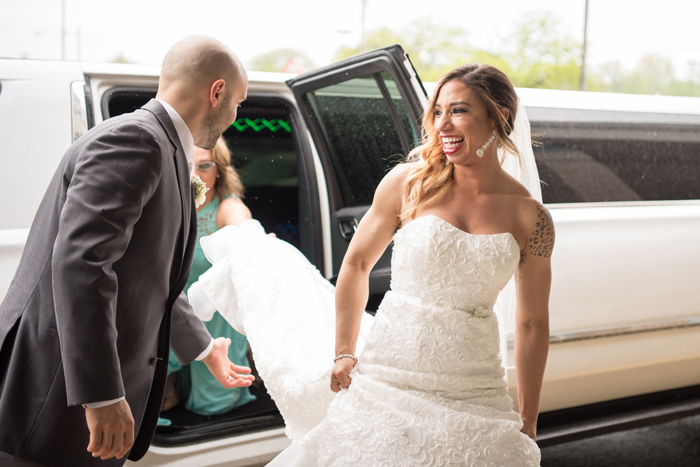 Bride and Groom leaving Limo | Sabrina Hall Photography | As seen on todaysbride.com