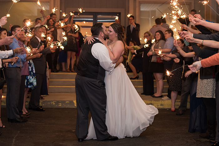 Kelsey & Brandon - Spring Sunflower Wedding, as seen on TodaysBride.com, sabrina hall photography, blue and yellow wedding with sunflowers, plus size bride, blue and yellow wedding colors, sparkler send off, sparkler exit