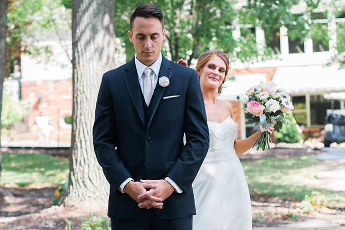 Kelly & Chris - Chagrin Falls Wedding | Orchard photography as seen on TodaysBride.com, ohio wedding, bride, groom, natural wedding, neutral wedding first look pictures