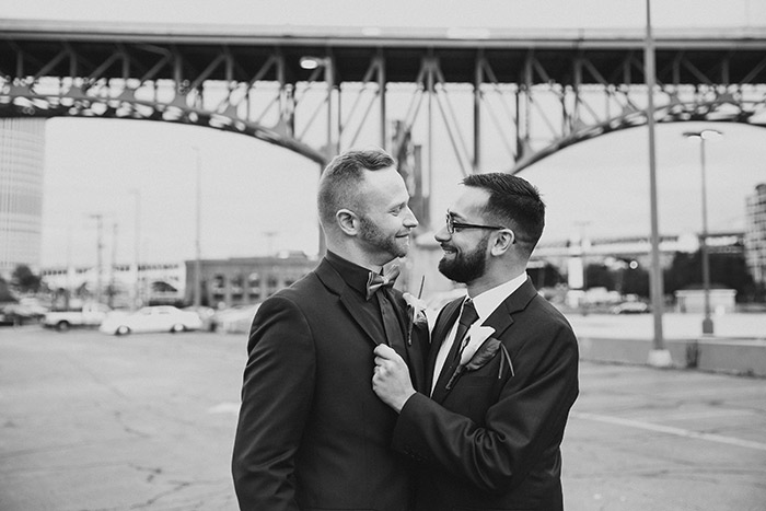 Brent & Marc's Cleveland Skyline Wedding, real wedding, gay wedding, wedding inspiration, navy and burgundy wedding