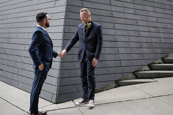 Brent & Marc's Cleveland Skyline Wedding, real wedding, gay wedding, wedding inspiration, navy and burgundy wedding