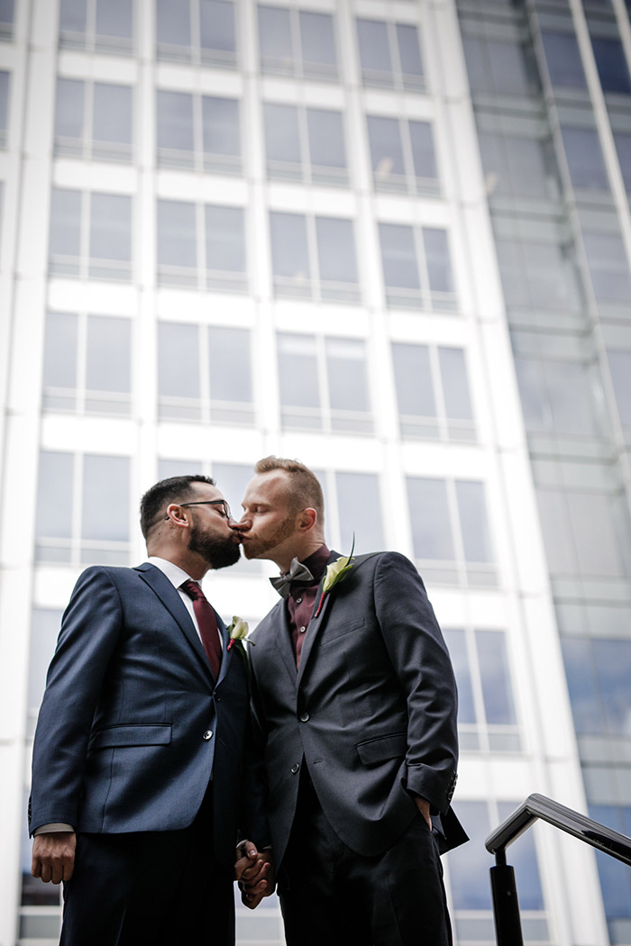 Brent & Marc's Cleveland Skyline Wedding, real wedding, gay wedding, wedding inspiration, navy and burgundy wedding