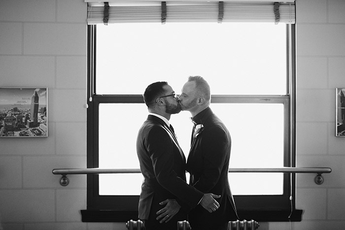 Brent & Marc's Cleveland Skyline Wedding, real wedding, gay wedding, wedding inspiration, navy and burgundy wedding