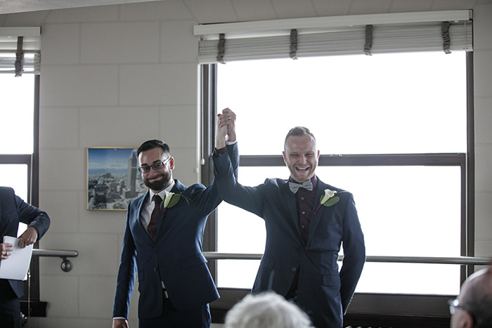 Brent & Marc's Cleveland Skyline Wedding, real wedding, gay wedding, wedding inspiration, navy and burgundy wedding