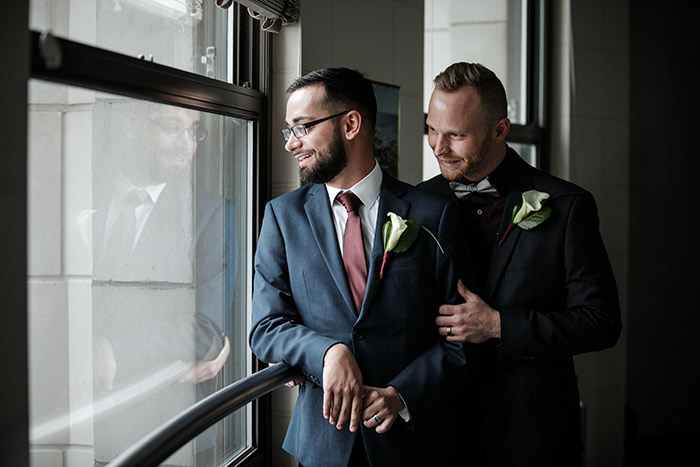 Brent & Marc's Cleveland Skyline Wedding, real wedding, gay wedding, wedding inspiration, navy and burgundy wedding