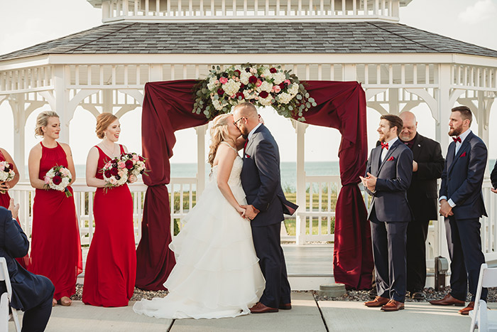 Kari & Tristan's Lodge at Geneva-on-the-Lake Real Wedding, burgundy and navy wedding, ohio wedding, real wedding, bride, groom, destination wedding, lake wedding