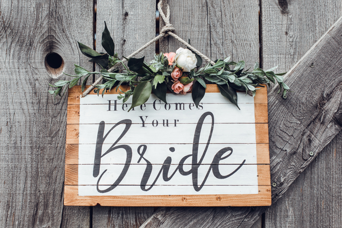 Bride Sign | Walnut Ridge Leather Co. | ROSIE Photography | As seen on TodaysBride.com