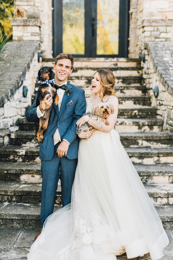 Feather & Twine | Bride and Groom with their pups | as seen on TodaysBride.com