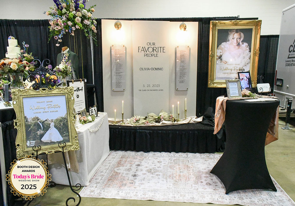 Today's Bride Wedding Show Exhibitor Walnut Ridge Wedding Rentals wedding signage and decor