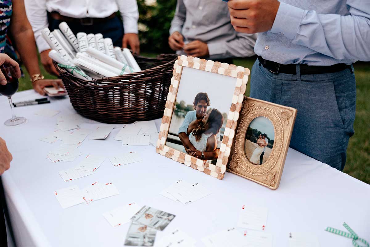 photo of couple at wedding decor