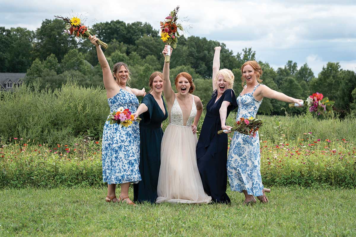 bridesmaid in blue print