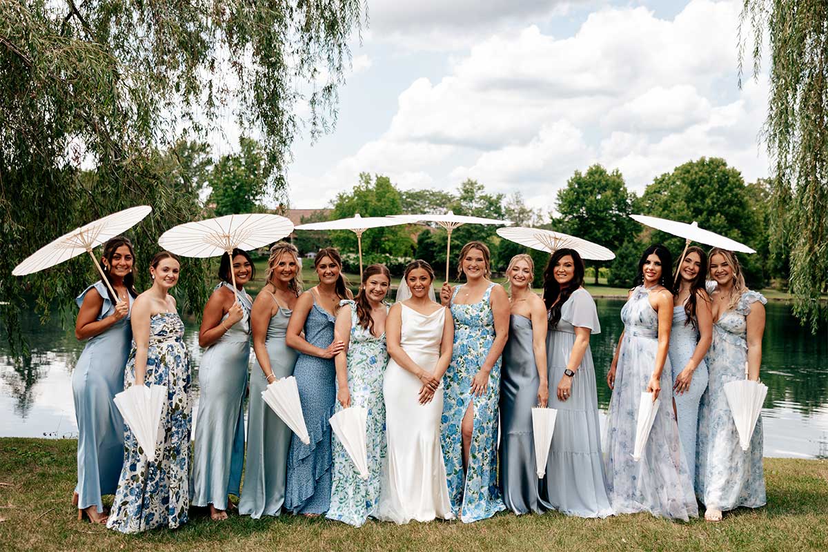 bridesmaids in beautiful wedding gowns