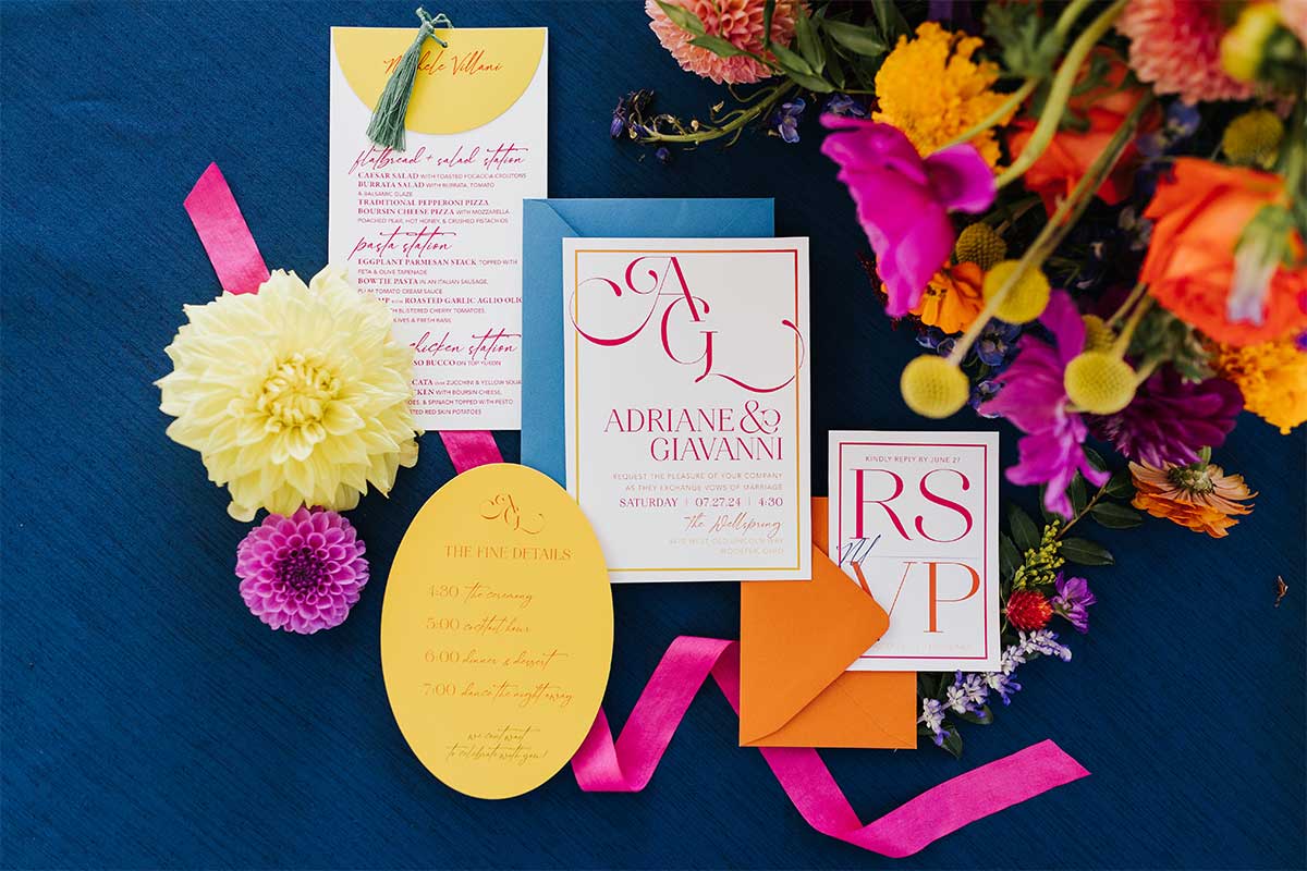 wedding invites dark colorful
