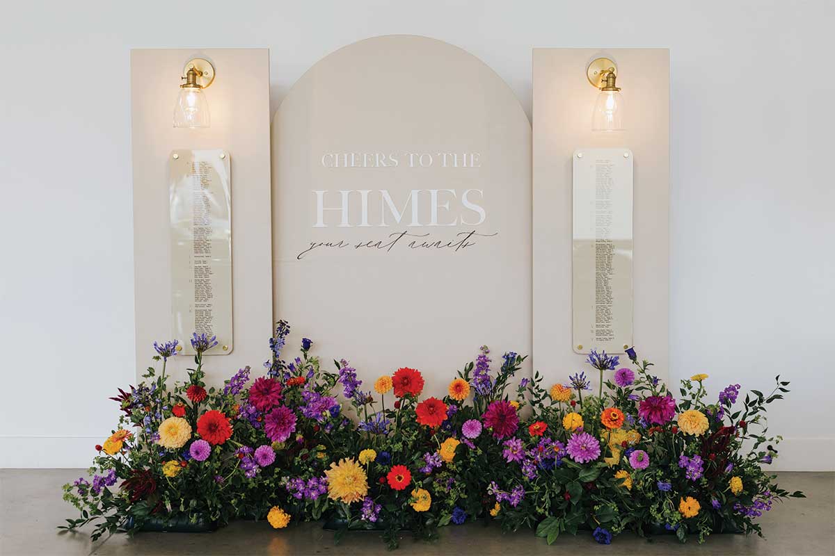 sign at Wayne county wedding with seating chart