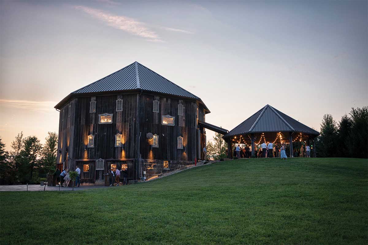 rustic barn wedding sunset photo
