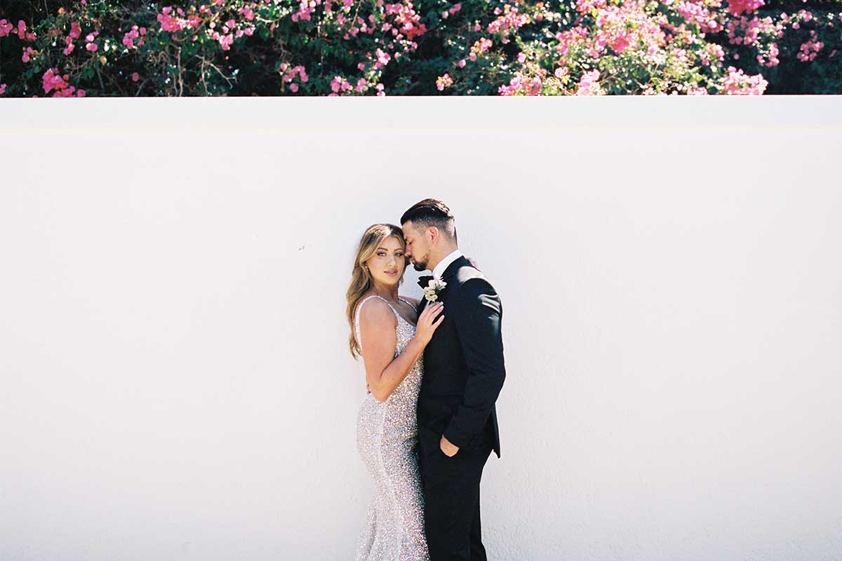 couple wedding portrait with lots of white space