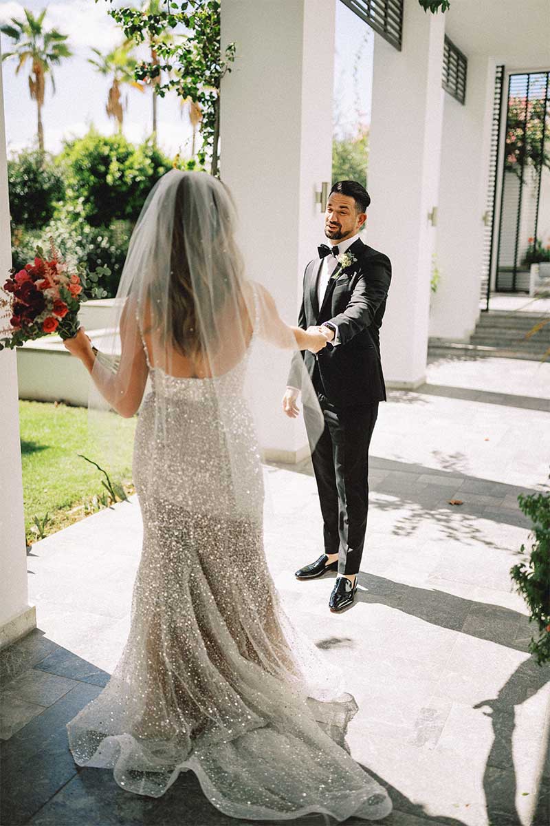 first look at Crete, Greece wedding