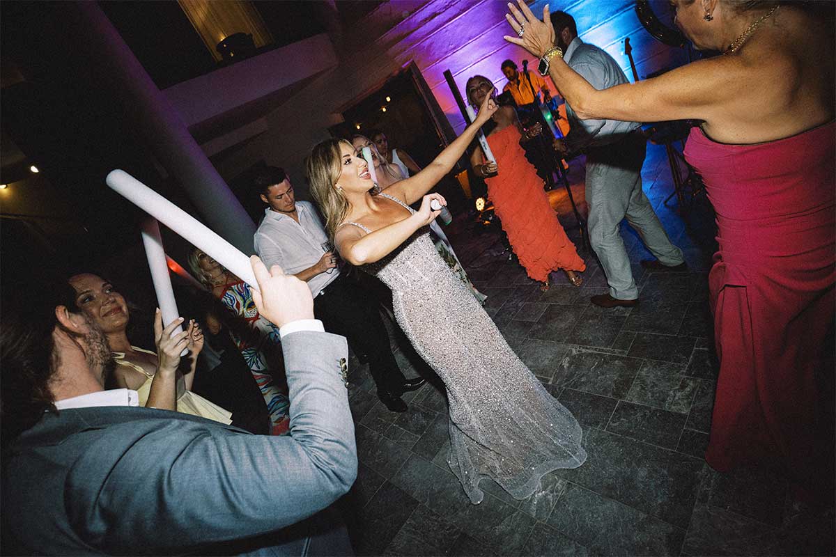 wedding party with lights