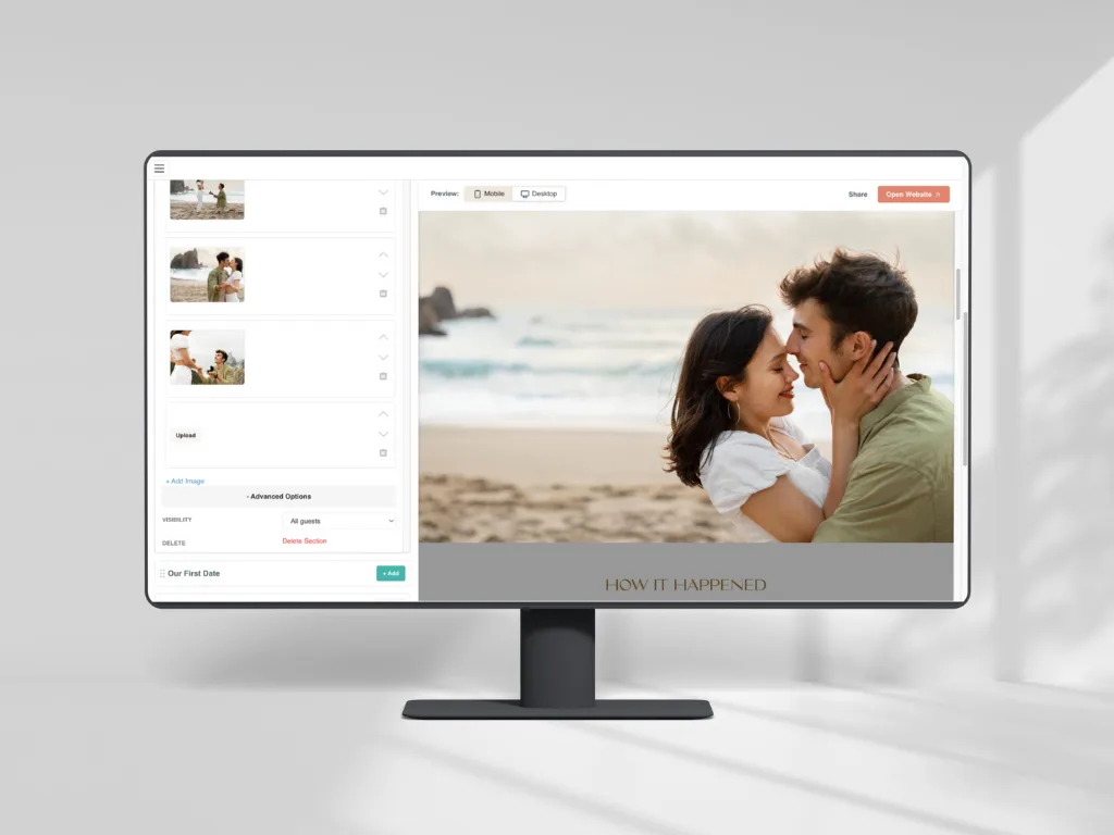 Photogallery in Wedding website tab Landscape Mock up