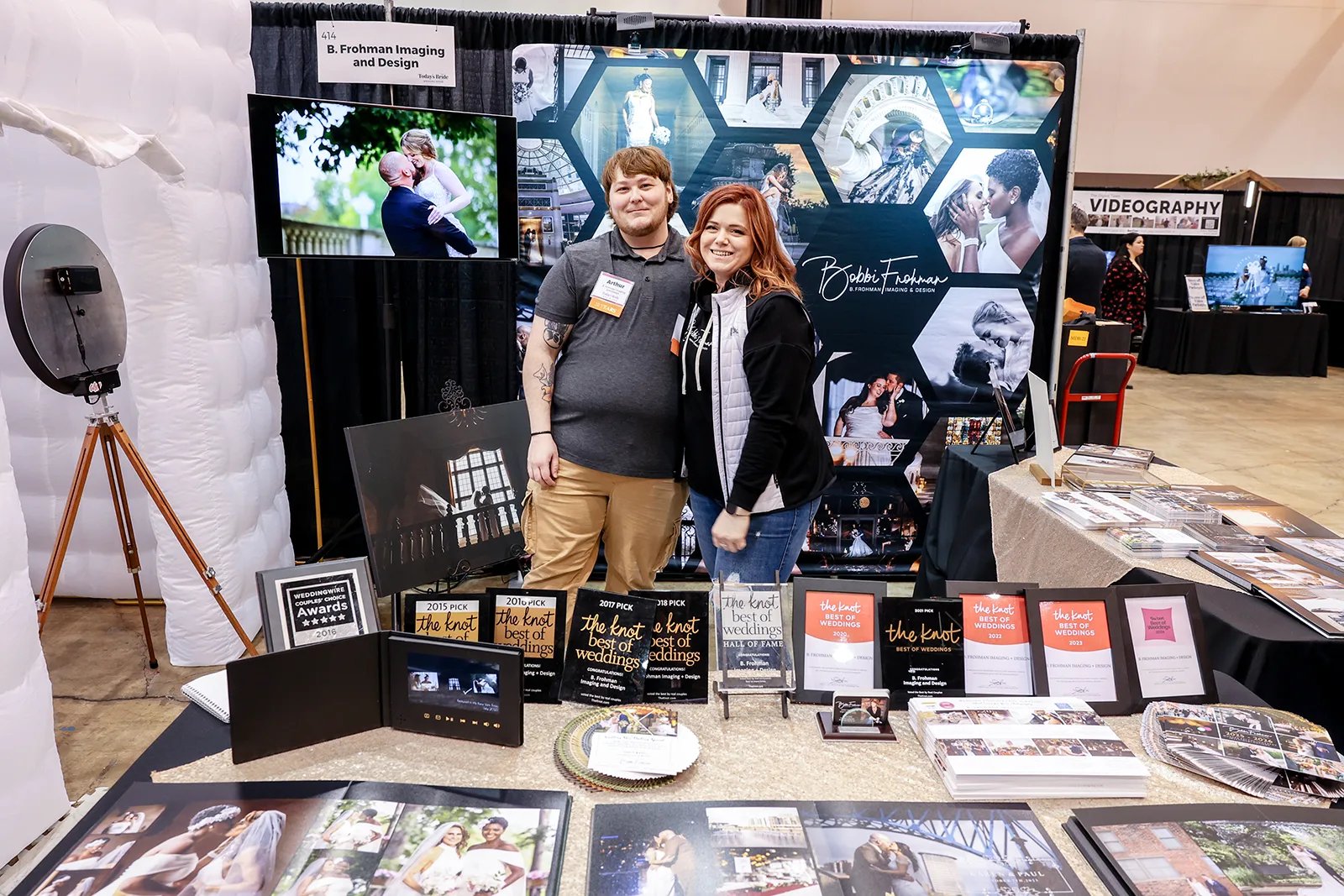 booth display with past awards - 15 Wedding Expo Booth Ideas That Attract More Couples booth display with past awards